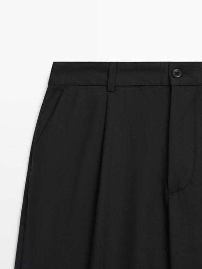PANTALÓN RELAXED FIT PINZAS CON LANA FRÍA
