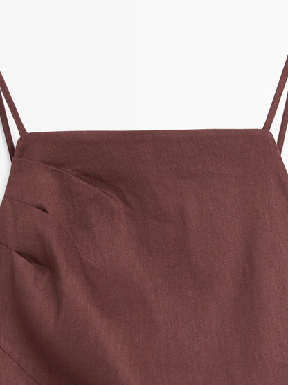 VESTIDO MIDI TIRANTES CON LINO STRECH