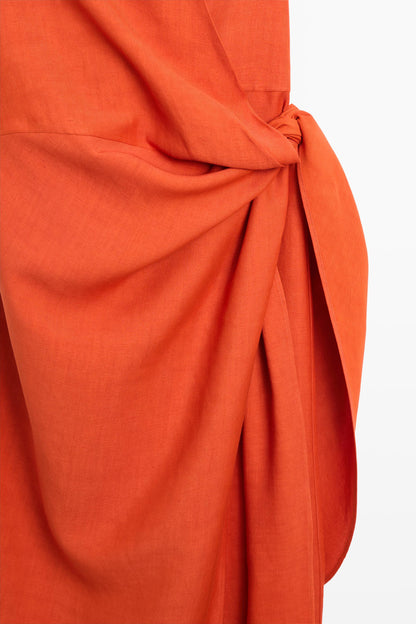 VESTIDO MIDI DRAPEADO DETALLE LAZADA