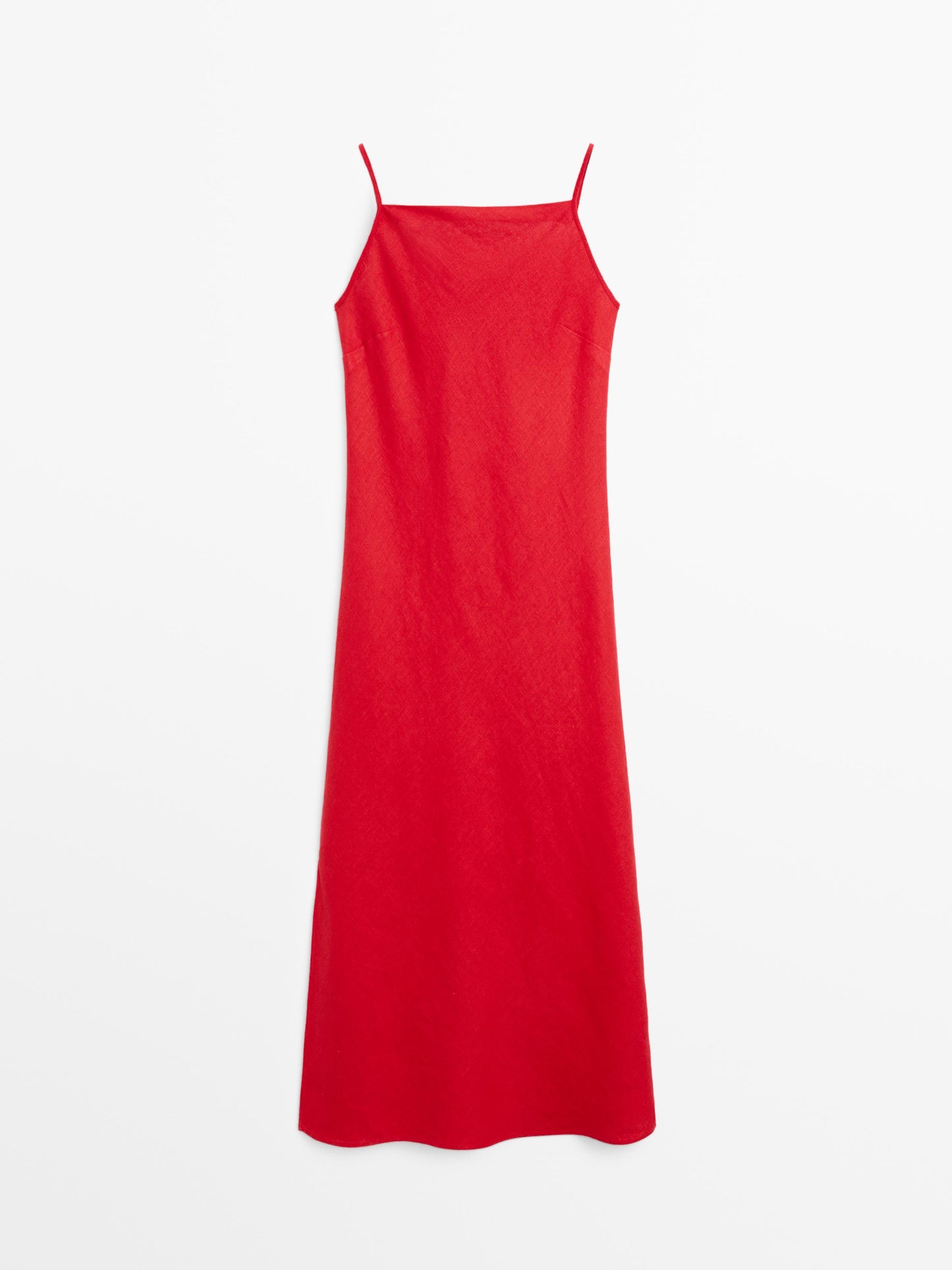 VESTIDO MIDI ESCOTE RECTO LINO