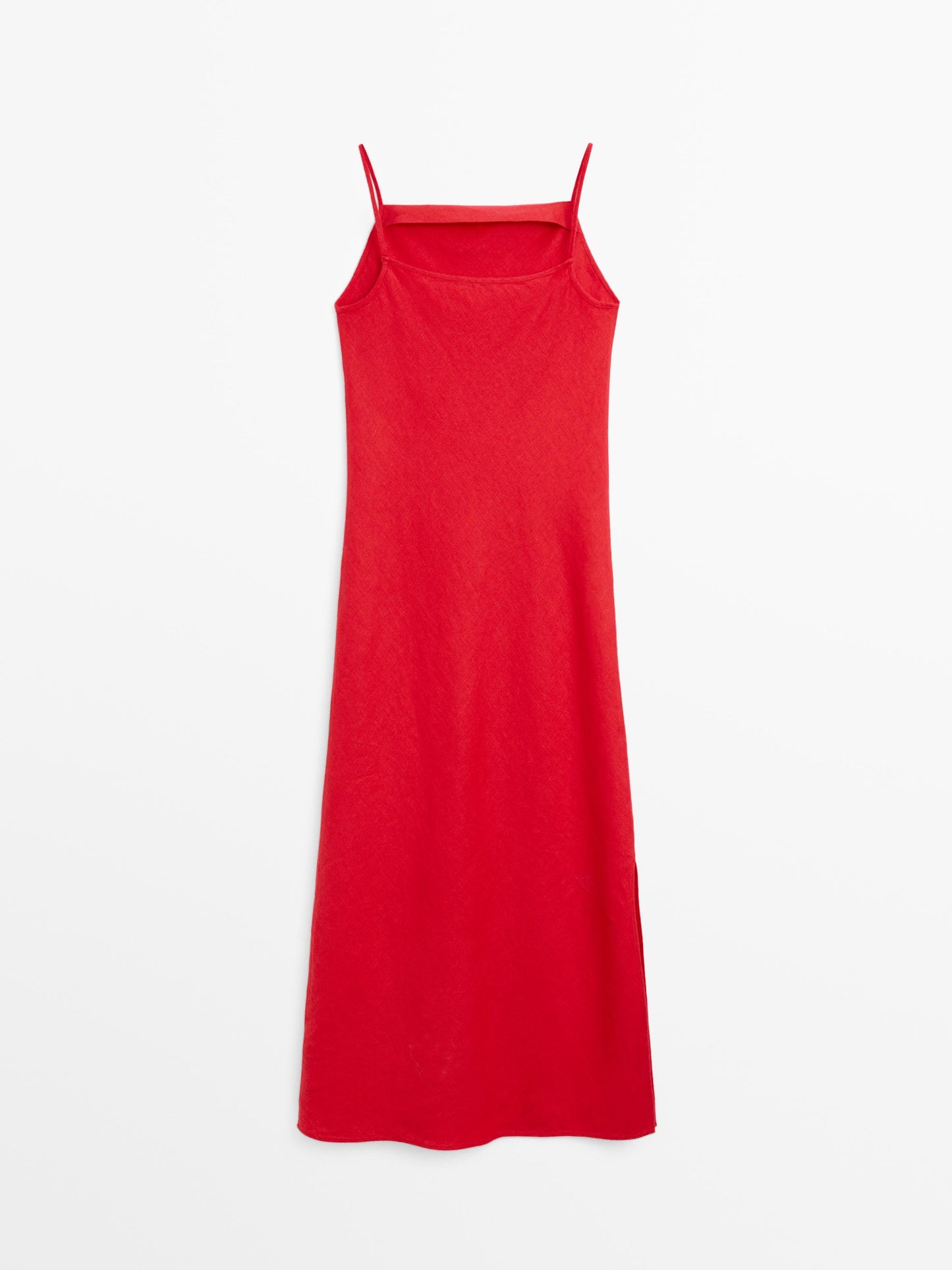 VESTIDO MIDI ESCOTE RECTO LINO