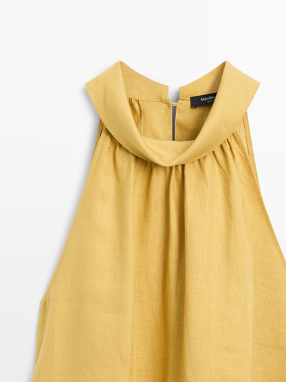 VESTIDO LARGO CUELLO HALTER 100% LINO