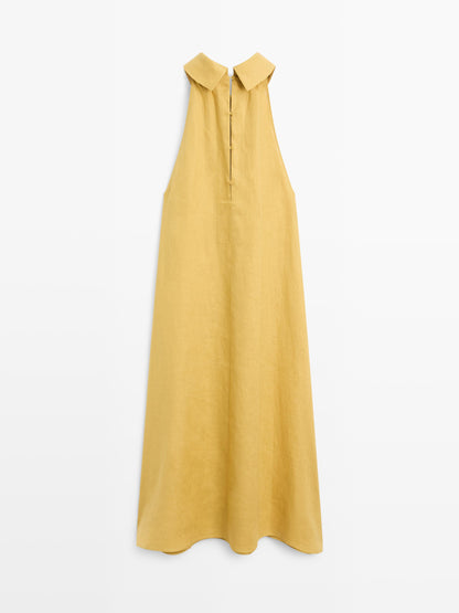 VESTIDO LARGO CUELLO HALTER 100% LINO