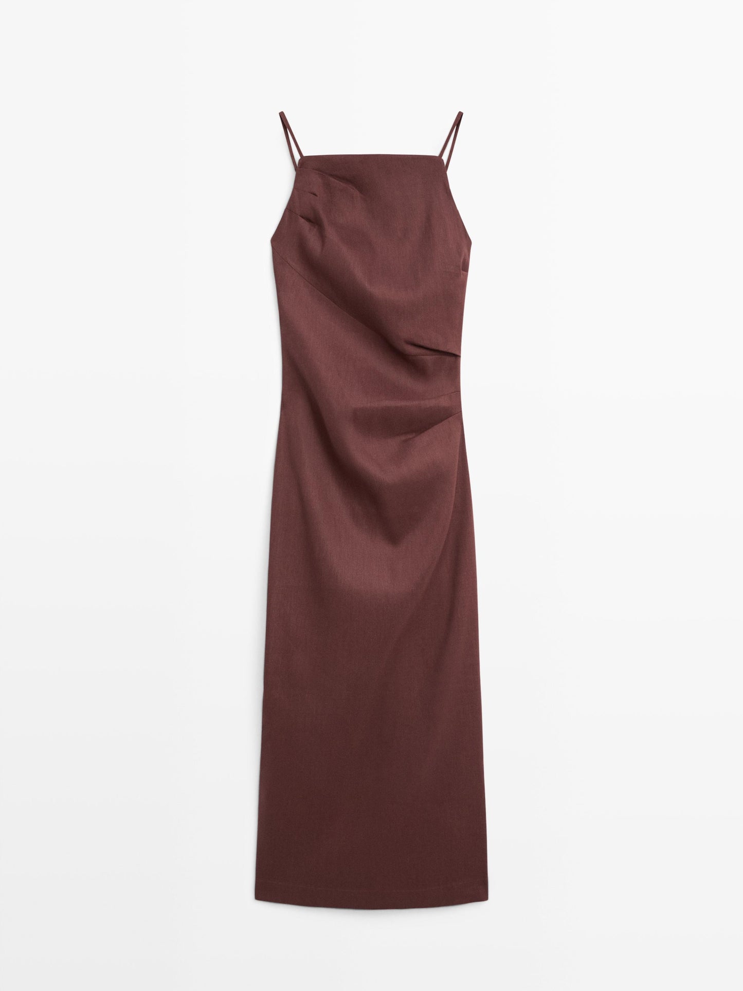 VESTIDO MIDI TIRANTES CON LINO STRECH