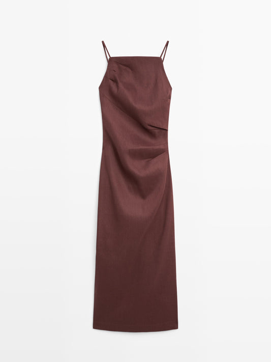 VESTIDO MIDI TIRANTES CON LINO STRECH