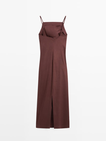 VESTIDO MIDI TIRANTES CON LINO STRECH